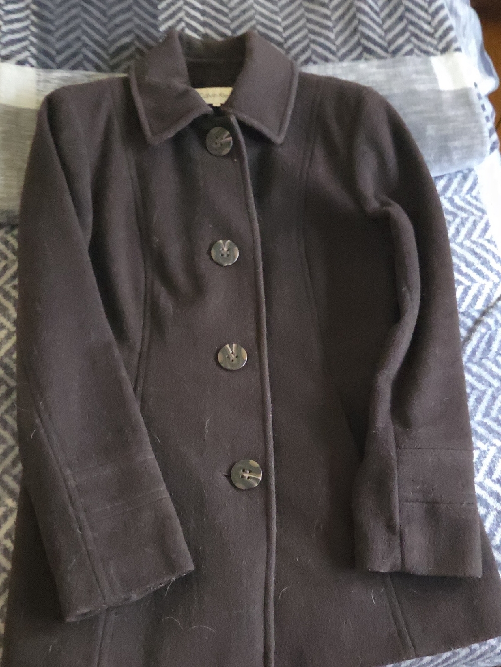 Calvin Klein Women's Black Single-Breasted Wool Pea Coat